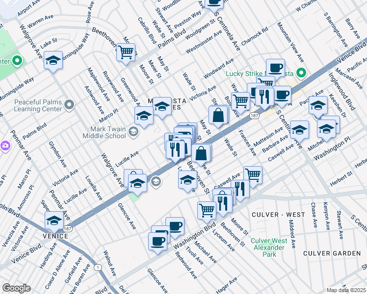 map of restaurants, bars, coffee shops, grocery stores, and more near 3790 Beethoven Street in Los Angeles