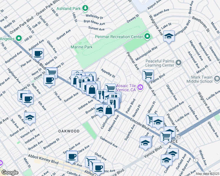 map of restaurants, bars, coffee shops, grocery stores, and more near 1000 Doreen Place in Los Angeles