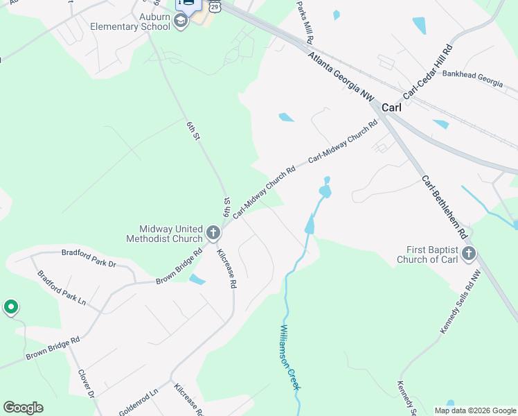 map of restaurants, bars, coffee shops, grocery stores, and more near 121 Governor's Ridge in Auburn