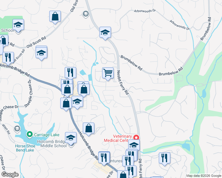 map of restaurants, bars, coffee shops, grocery stores, and more near 103 Regency Road in Alpharetta