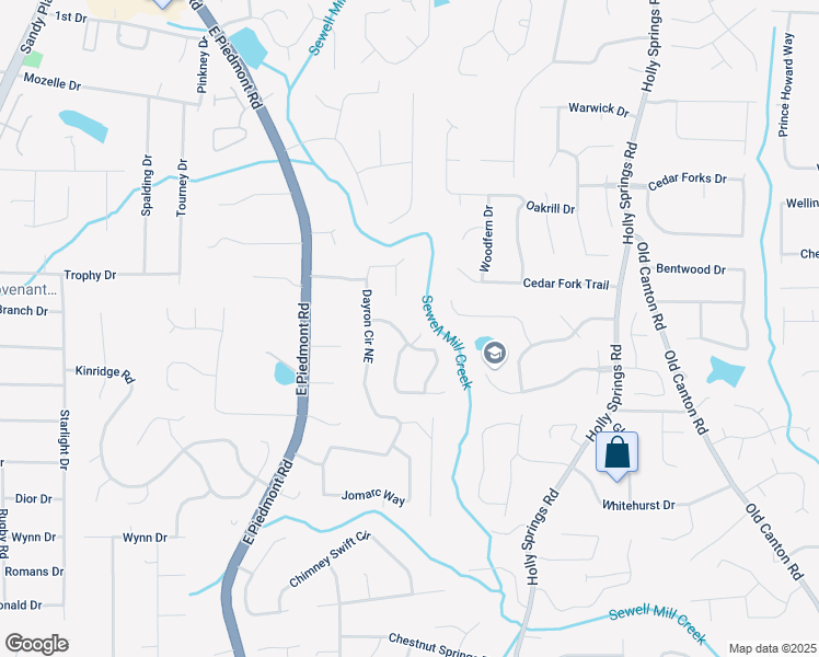 map of restaurants, bars, coffee shops, grocery stores, and more near 1885 Dayron Trace in Marietta