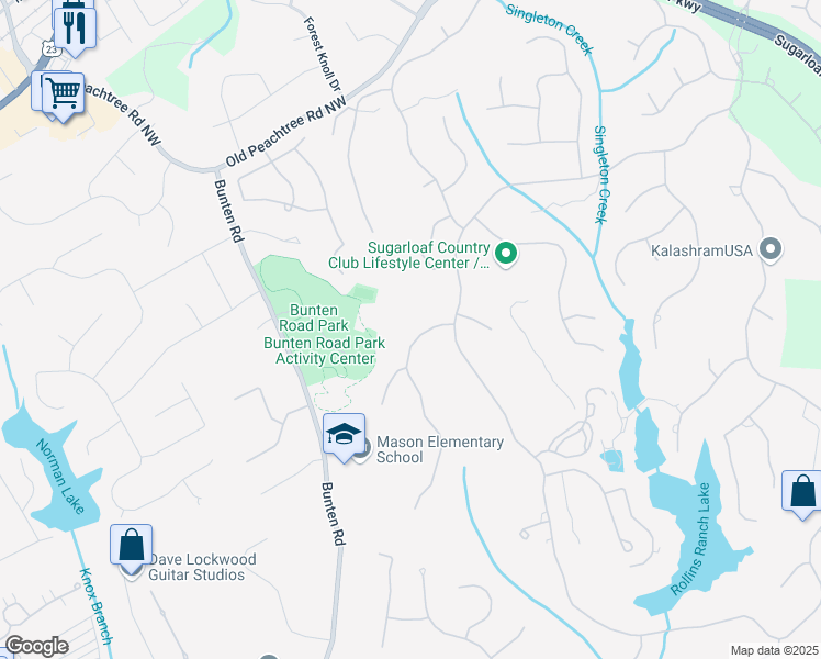 map of restaurants, bars, coffee shops, grocery stores, and more near 2761 Major Ridge Trail in Duluth
