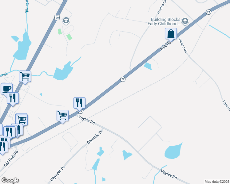 map of restaurants, bars, coffee shops, grocery stores, and more near 1160 Hull Road in Athens