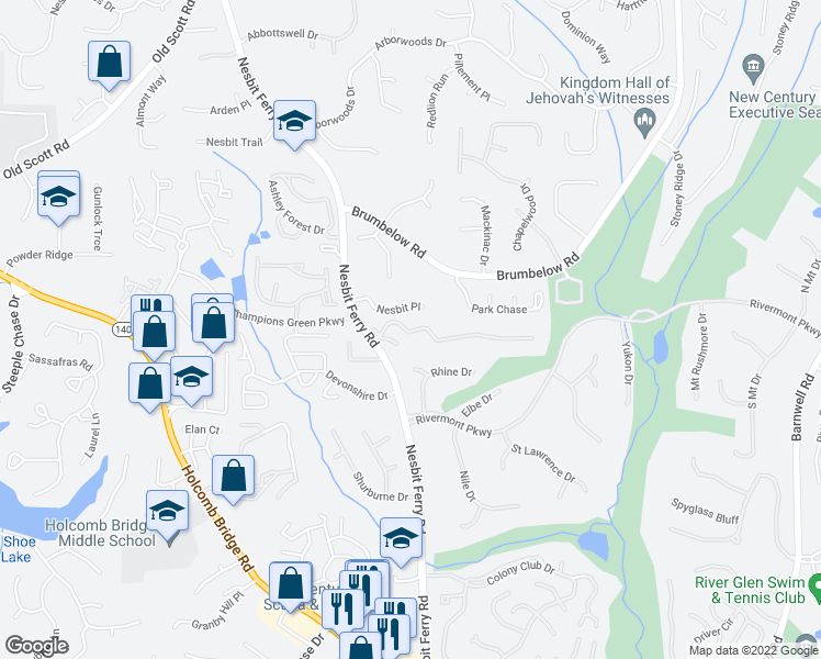 map of restaurants, bars, coffee shops, grocery stores, and more near 58 Eagle Glen Road in Alpharetta