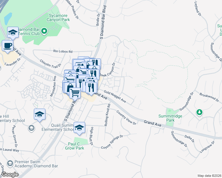map of restaurants, bars, coffee shops, grocery stores, and more near 1122 Cleghorn Drive in Diamond Bar