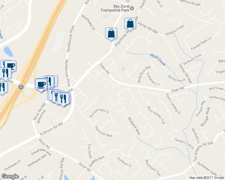 map of restaurants, bars, coffee shops, grocery stores, and more near 1116 Venice Circle in Lawrenceville