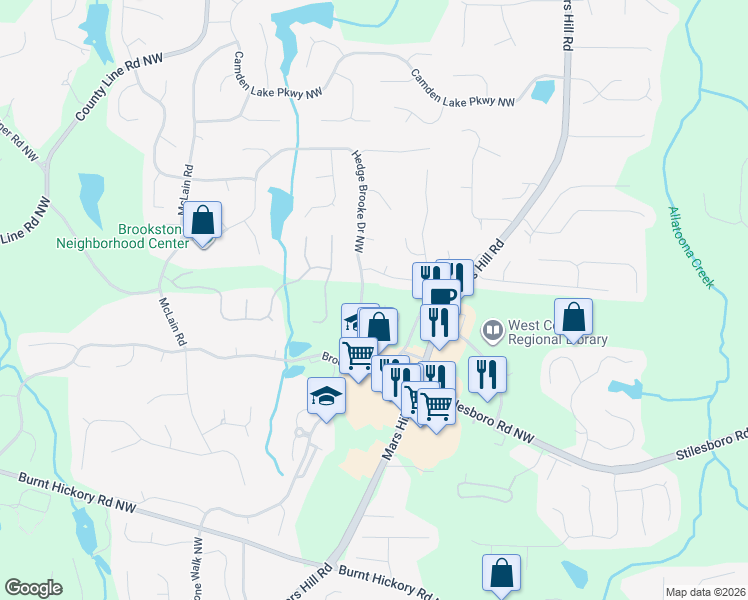 map of restaurants, bars, coffee shops, grocery stores, and more near 5356 Manor View Dr NW in Acworth