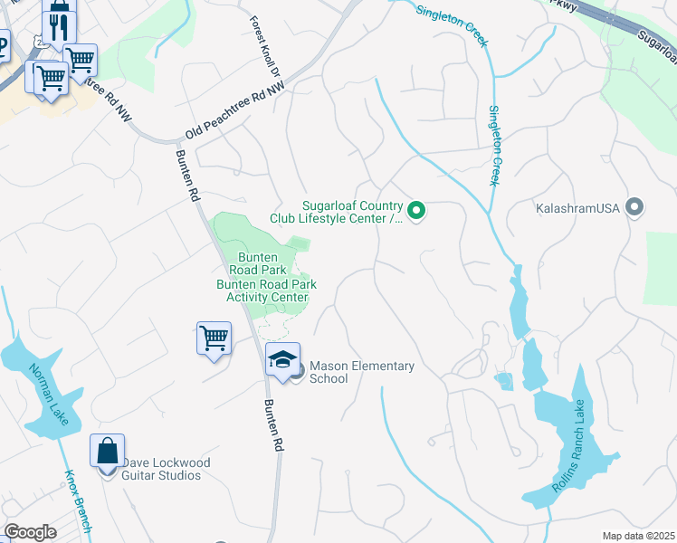 map of restaurants, bars, coffee shops, grocery stores, and more near 2761 Major Ridge Trail in Duluth