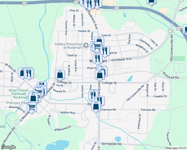 map of restaurants, bars, coffee shops, grocery stores, and more near 428 Hogue Avenue in Rockmart