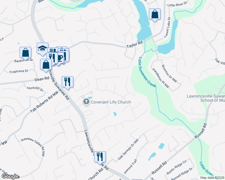 map of restaurants, bars, coffee shops, grocery stores, and more near 1945 Marsh Creek Drive in Lawrenceville