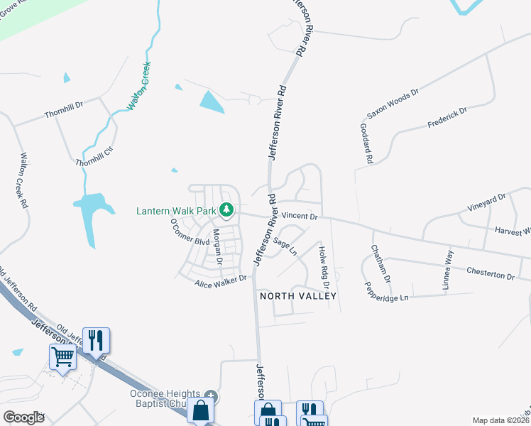 map of restaurants, bars, coffee shops, grocery stores, and more near 892 Vincent Drive in Athens