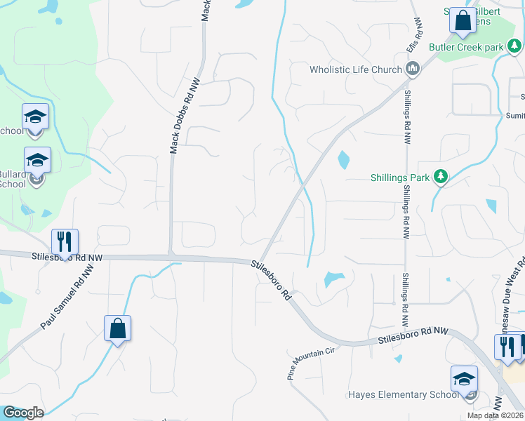 map of restaurants, bars, coffee shops, grocery stores, and more near 2028 Signal Ridge Chase Northwest in Kennesaw