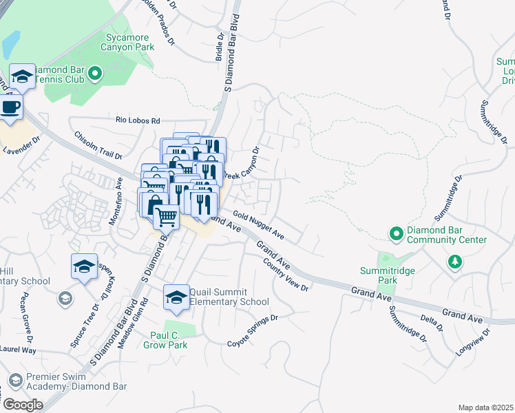 map of restaurants, bars, coffee shops, grocery stores, and more near 1120 Cleghorn Drive in Diamond Bar