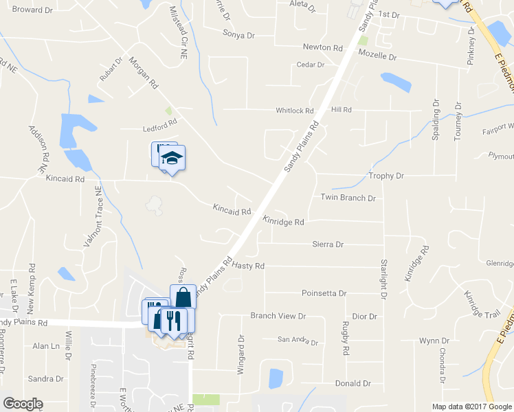 map of restaurants, bars, coffee shops, grocery stores, and more near 1582 Bungalow Park Lane Northeast in Marietta