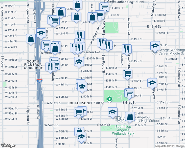 map of restaurants, bars, coffee shops, grocery stores, and more near 4721 Wall Street in Los Angeles