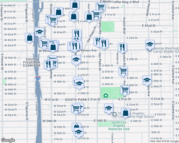 map of restaurants, bars, coffee shops, grocery stores, and more near 4721 Wall Street in Los Angeles