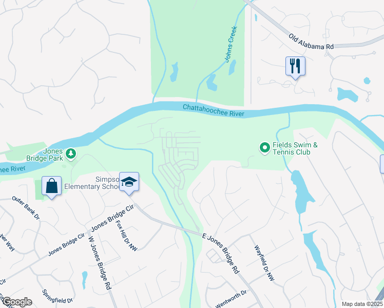 map of restaurants, bars, coffee shops, grocery stores, and more near 3807 Osprey Ridge Road in Peachtree Corners