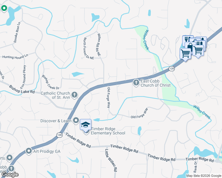 map of restaurants, bars, coffee shops, grocery stores, and more near 2110 Old Forge Way in Marietta
