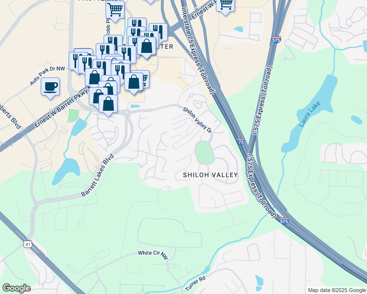 map of restaurants, bars, coffee shops, grocery stores, and more near 1973 Hoods Fort Circle Northwest in Kennesaw
