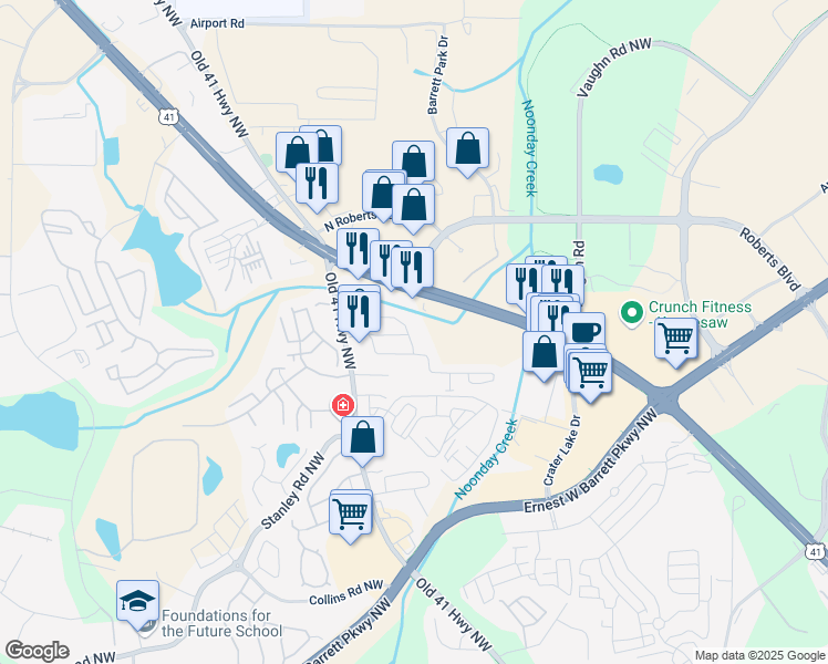 map of restaurants, bars, coffee shops, grocery stores, and more near 1548 Silvaner Avenue in Kennesaw