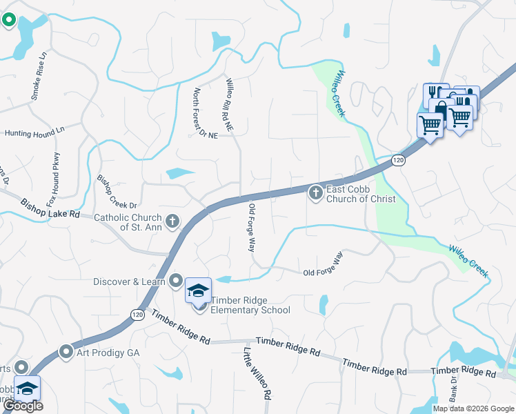 map of restaurants, bars, coffee shops, grocery stores, and more near 2110 Old Forge Way in Marietta