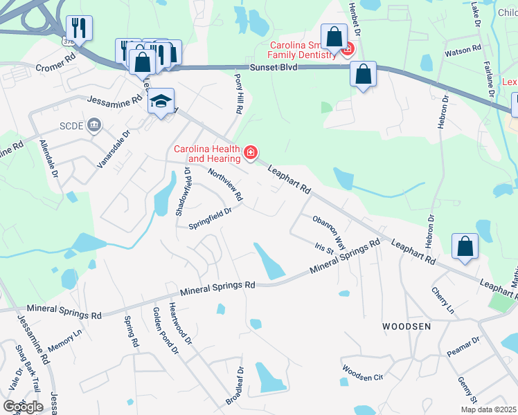 map of restaurants, bars, coffee shops, grocery stores, and more near 105 Savannah Lane in West Columbia