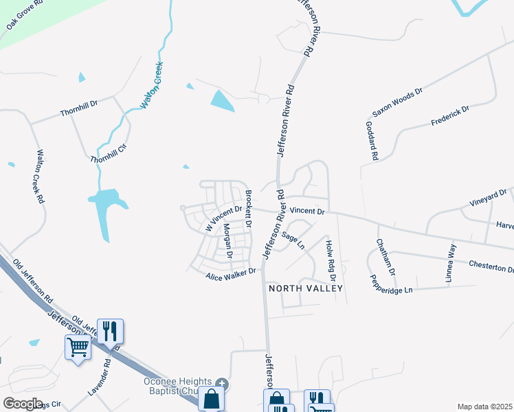 map of restaurants, bars, coffee shops, grocery stores, and more near 614 West Vincent Drive in Athens
