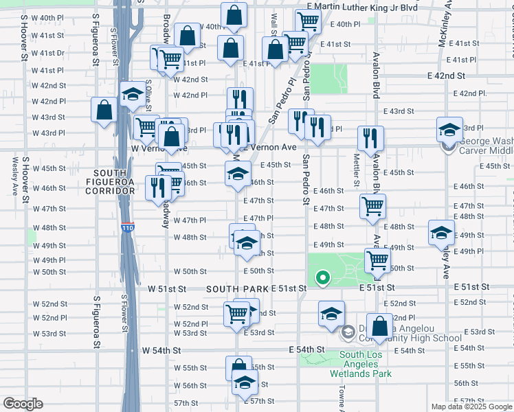 map of restaurants, bars, coffee shops, grocery stores, and more near 4721 Wall Street in Los Angeles