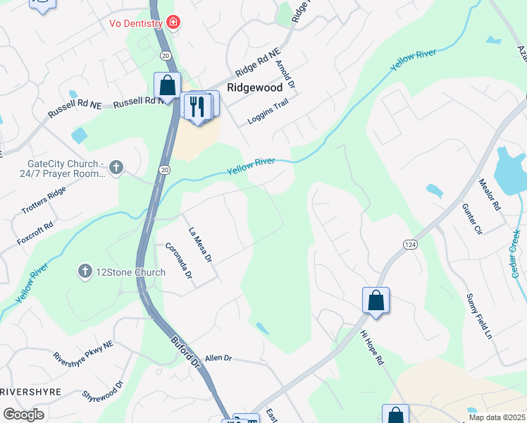map of restaurants, bars, coffee shops, grocery stores, and more near 738 Lauren Circle in Lawrenceville