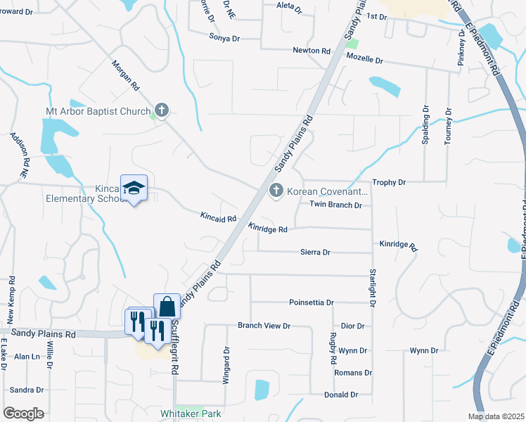 map of restaurants, bars, coffee shops, grocery stores, and more near 2085 Kinridge Place Court in Marietta