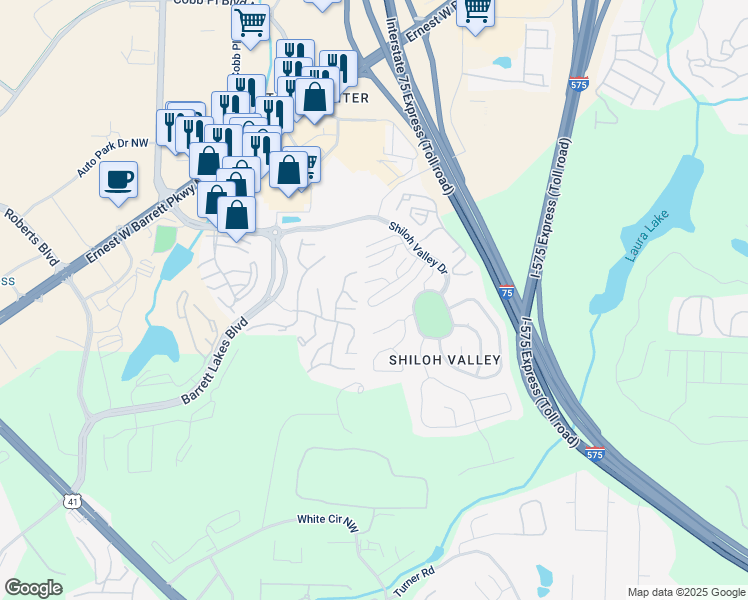 map of restaurants, bars, coffee shops, grocery stores, and more near 1973 Hoods Fort Circle Northwest in Kennesaw