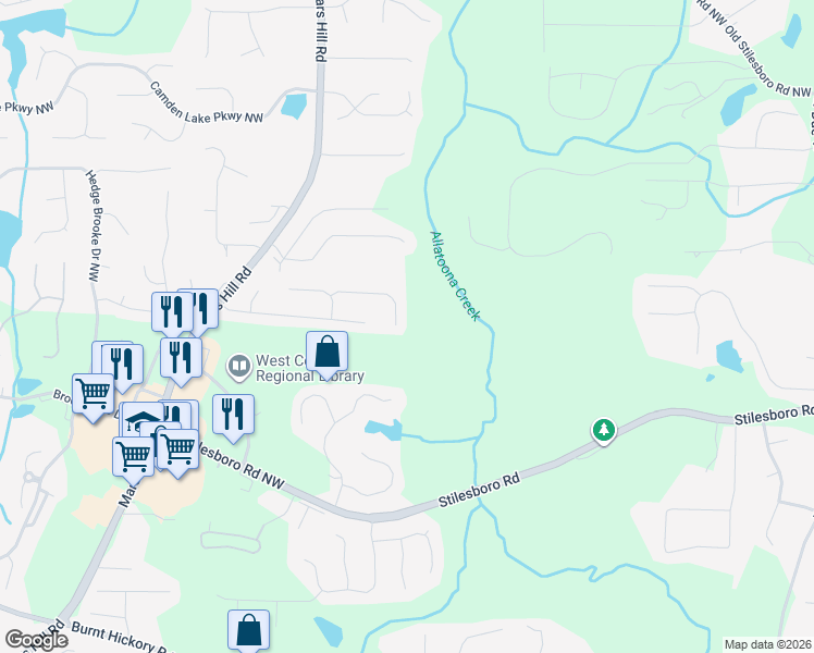 map of restaurants, bars, coffee shops, grocery stores, and more near 4952 Newpark Lane Northwest in Acworth