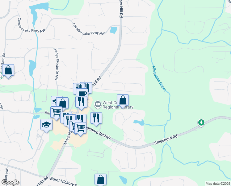 map of restaurants, bars, coffee shops, grocery stores, and more near 5081 Newpark Drive Northwest in Acworth