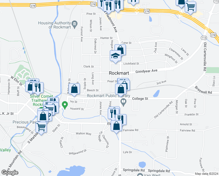 map of restaurants, bars, coffee shops, grocery stores, and more near 428 Hogue Avenue in Rockmart
