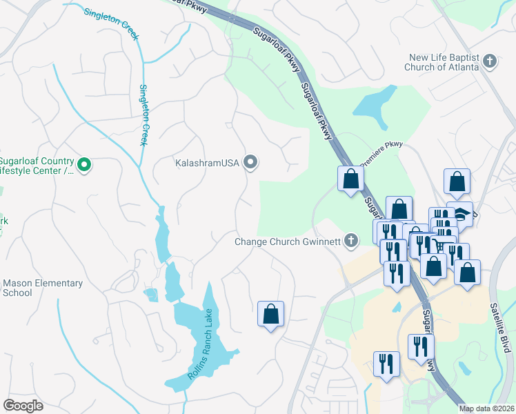 map of restaurants, bars, coffee shops, grocery stores, and more near 2741 Calloway Court in Duluth