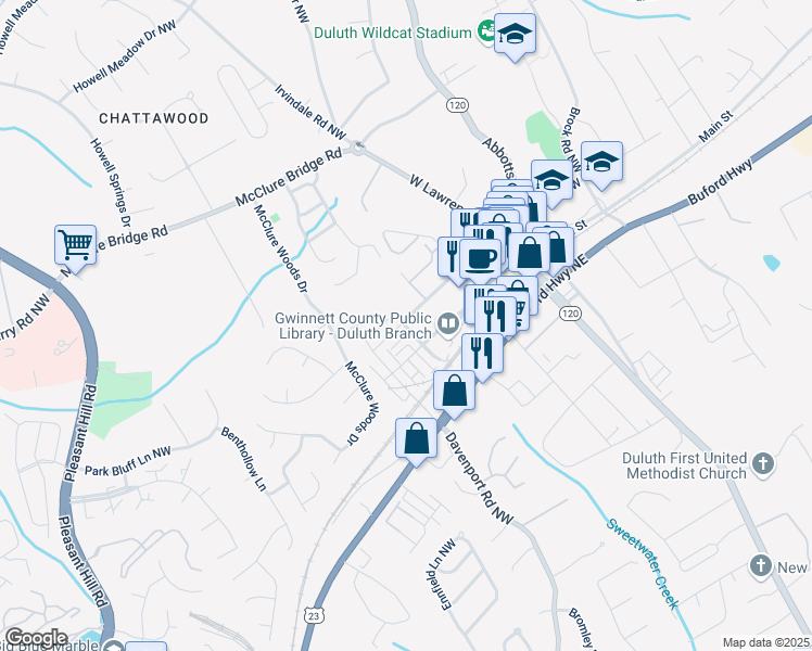 map of restaurants, bars, coffee shops, grocery stores, and more near 3300 Hill Street Northwest in Duluth