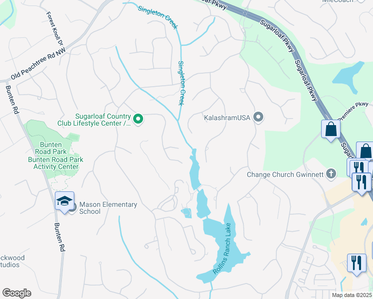 map of restaurants, bars, coffee shops, grocery stores, and more near 3010 Cypress Pond Pass in Duluth