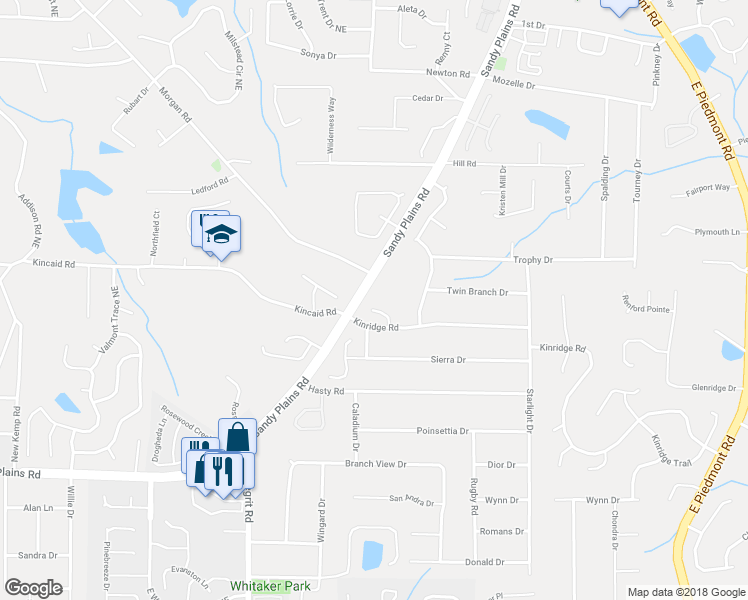 map of restaurants, bars, coffee shops, grocery stores, and more near 2070 Kinridge Place Court in Marietta