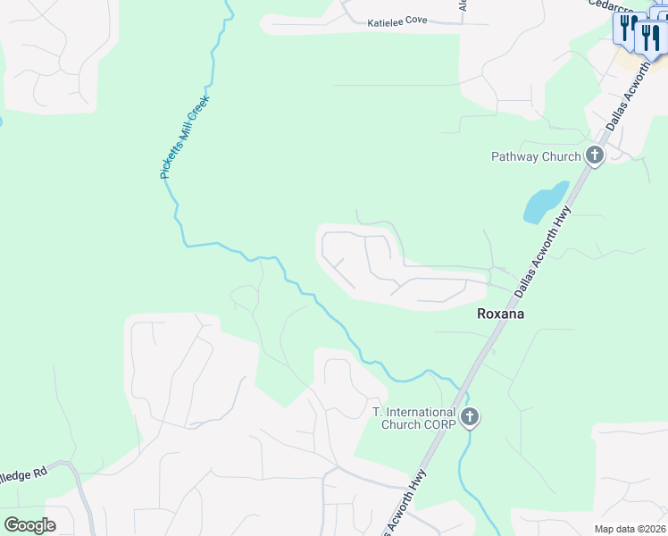 map of restaurants, bars, coffee shops, grocery stores, and more near 27 Cabana Way in Dallas