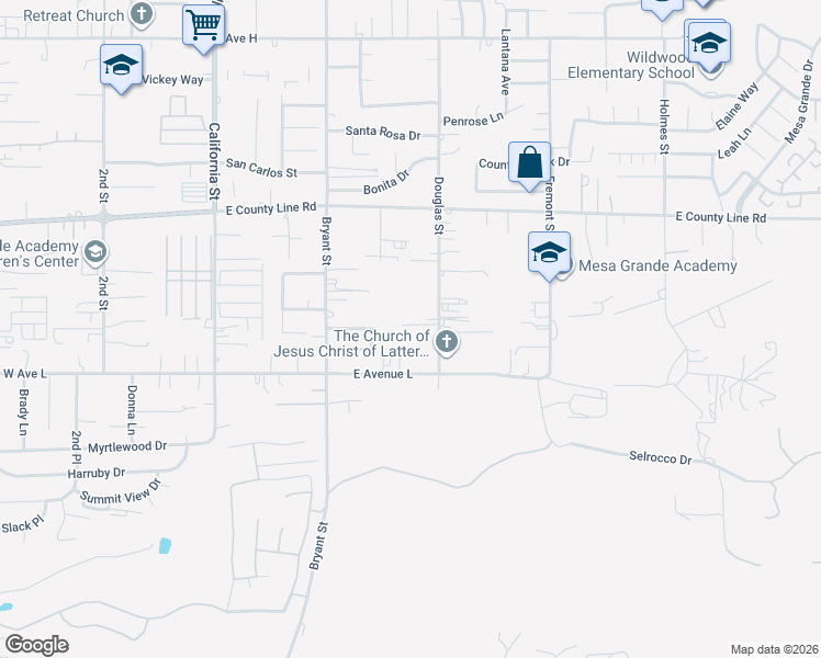 map of restaurants, bars, coffee shops, grocery stores, and more near 1010 Douglas Street in Calimesa
