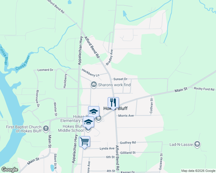 map of restaurants, bars, coffee shops, grocery stores, and more near 5465 Johnson Street in Gadsden