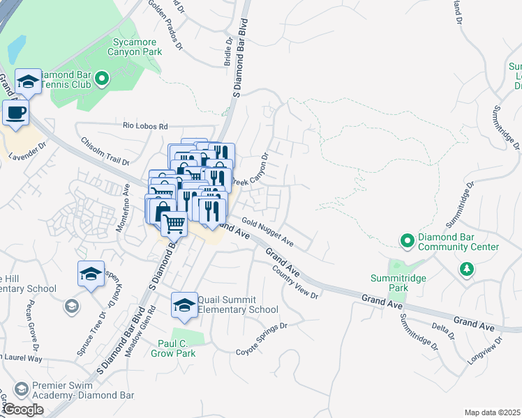 map of restaurants, bars, coffee shops, grocery stores, and more near 1118 Cleghorn Drive in Diamond Bar