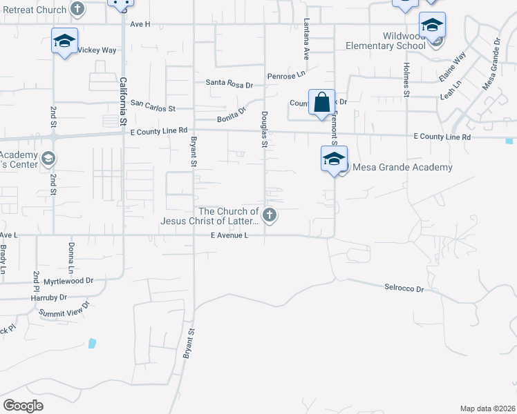 map of restaurants, bars, coffee shops, grocery stores, and more near 1021 Douglas Street in Calimesa