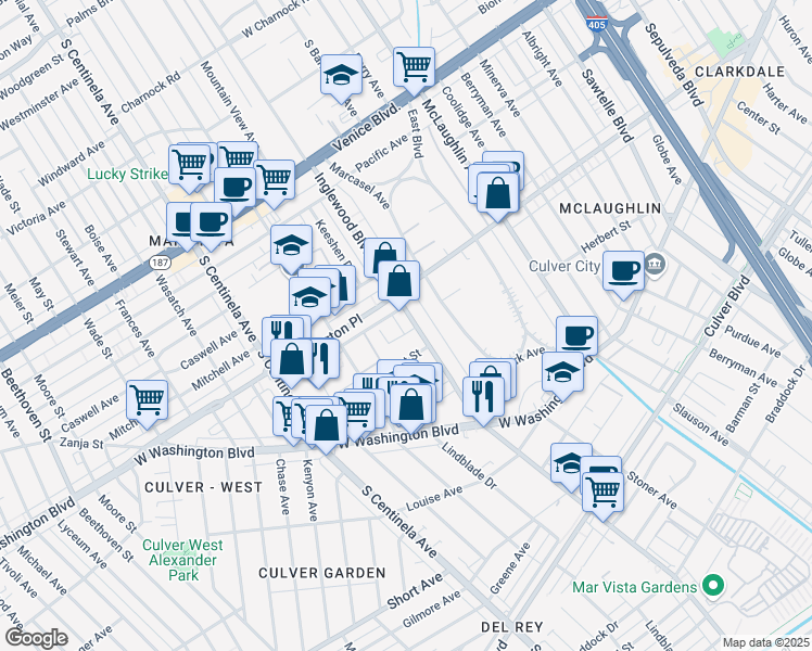 map of restaurants, bars, coffee shops, grocery stores, and more near 12012 Lamanda Street in Los Angeles