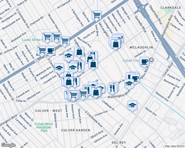 map of restaurants, bars, coffee shops, grocery stores, and more near 12012 Lamanda Street in Los Angeles