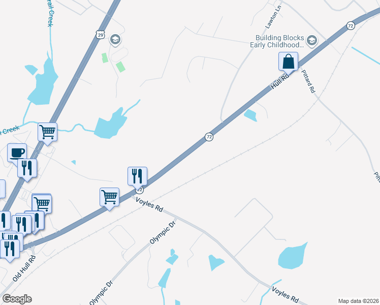 map of restaurants, bars, coffee shops, grocery stores, and more near 1172 Hull Road in Athens