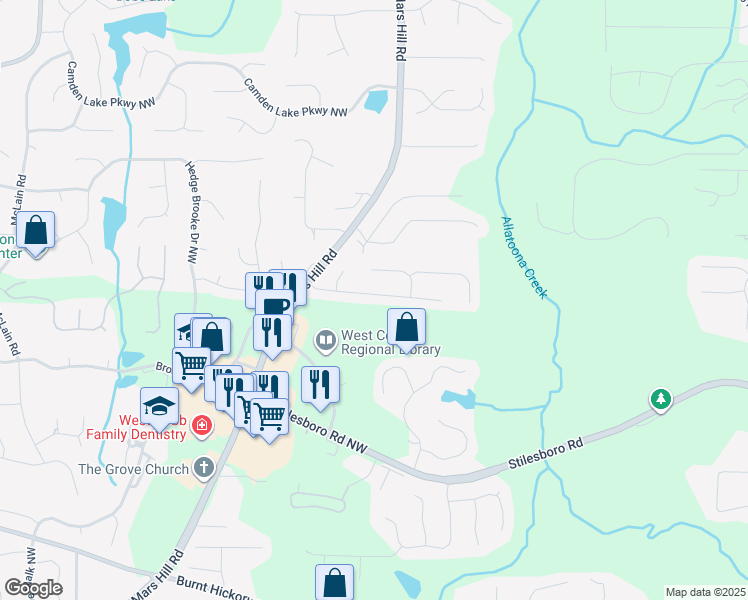 map of restaurants, bars, coffee shops, grocery stores, and more near 5077 Newpark Drive Northwest in Acworth