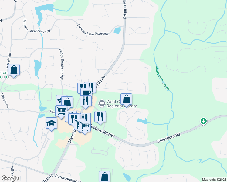 map of restaurants, bars, coffee shops, grocery stores, and more near 5081 Newpark Drive Northwest in Acworth