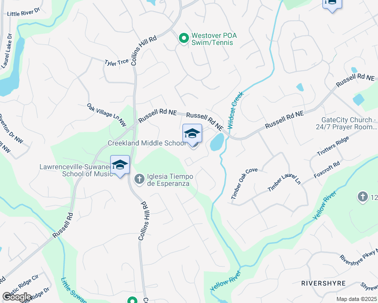 map of restaurants, bars, coffee shops, grocery stores, and more near 170 Russell Road in Lawrenceville