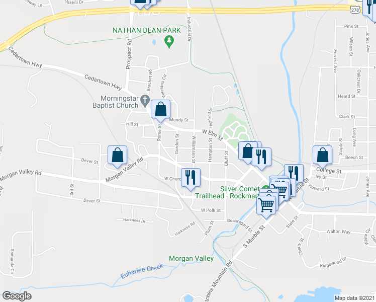 map of restaurants, bars, coffee shops, grocery stores, and more near 705 Golden Street in Rockmart